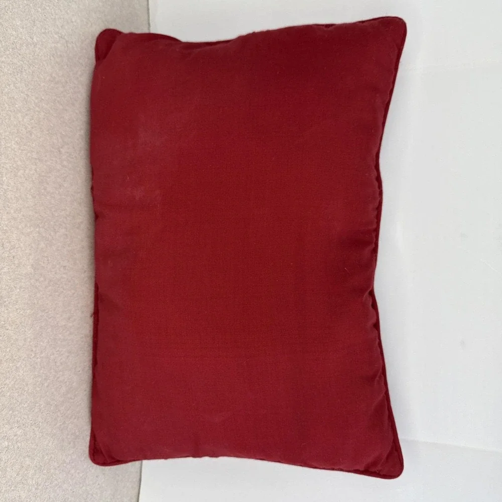 Vintage Embroidery Needlepoint Tapestry Christmas Kitty Klause Cat Red Pillow‎